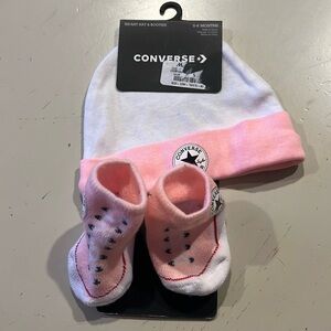 Converse hat and booties,  pink and white.